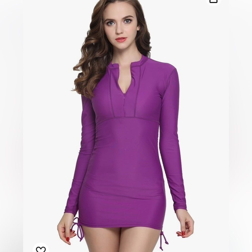Purple Long Sleeve Swim Coverup